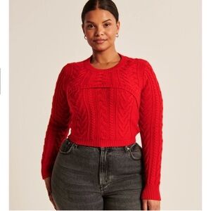 NWT Abercrombie & Fitch Cable Knit Sweater Camisole and Shrug‎ Set LARGE Red NEW